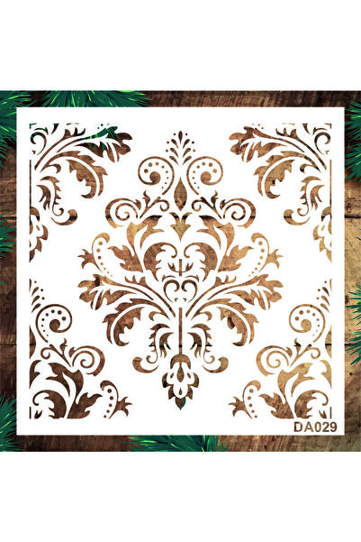STENCİLTASARIM Stencil Tasarım Da029 Damask- Dekoratif Duvar, Fayans Ve Eşya Boyama Şablonları 25x25 Cm