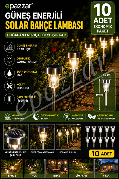 For Prime 10 Adet Güneş Enerjili Solar Bahçe Mekan Aydınlatma Led Işık Solar ...