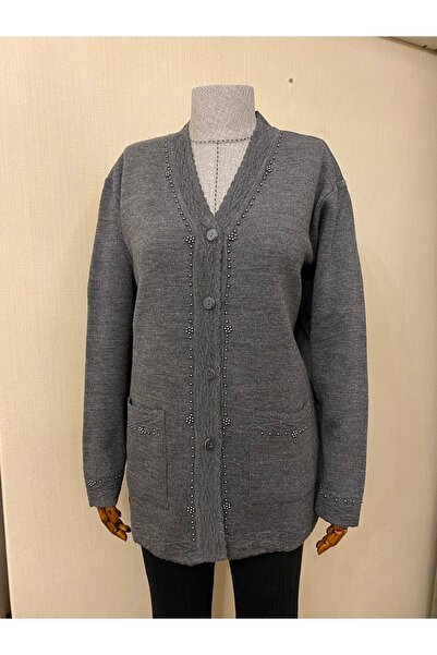 TEK Beaded Knitwear Stylish Patterned Mother's Cardigan with Pearl Detail / A...
