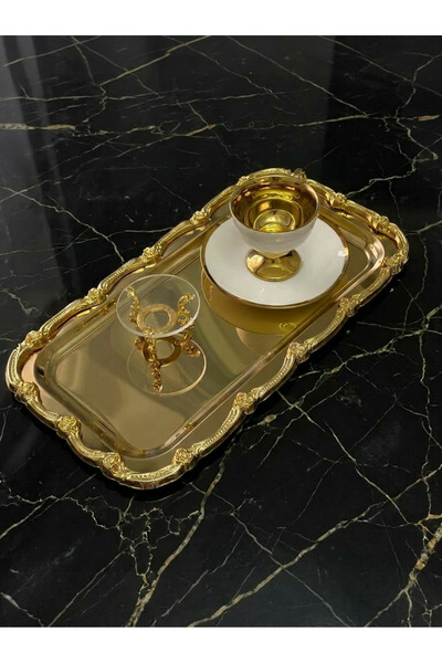 SEVA ÇELİK 1 Pcs Gold Large Rectangular Gold Frame Presentation Tray for Tea ...