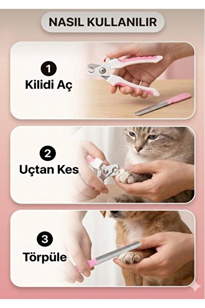 Genel Markalar Renkli Kedi Köpek Evcil Hayvan Tırnak Makası ve Törpü Seti Pembe mavi