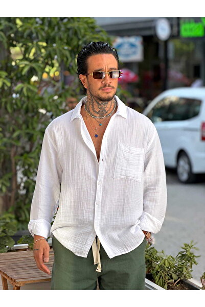 manch collection Tek Cepli Oversize Müslin Gömlek Beyaz
