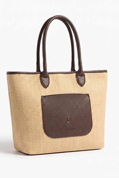 Santini Collection Women's Shoulder and Handbag Straw Textured Zippered Daily...