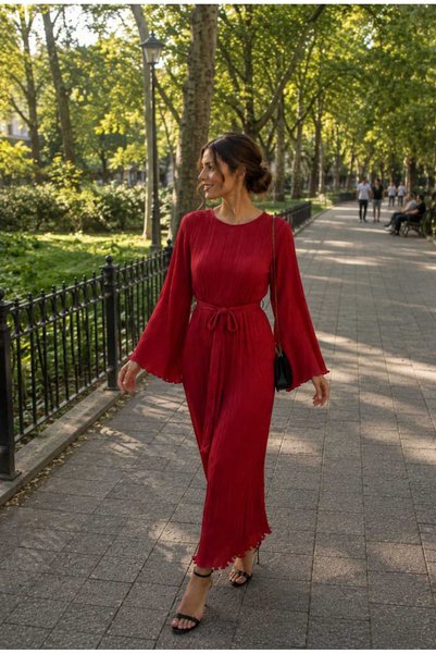 Generic Brand Rochie spaniolă cu mâneci plisate
