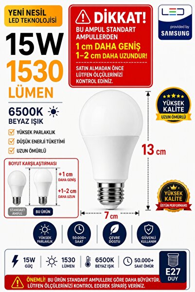 15W LED Bulb 6500K White Light E27 Lamp Hold High Luminous