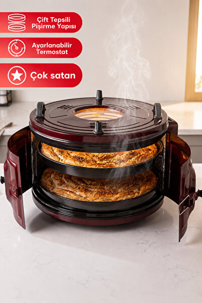 Şamdan 42 Litre Çift Tepsili Termostatlı Yuvarlak Davul Fırın