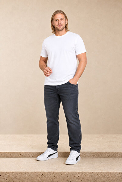 Starbattal Men's Large Size Lycra Basic Crew Neck T-Shirt 11160 White