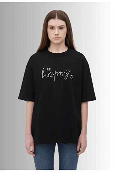 Pink Sky be happy Printed Oversize T-shirt