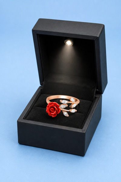 ÇEKİRDEK JEWELRY Işık Hediye Kutulu 925 Ayar Gümüş Ayarlanabilir Güllü Yüzük