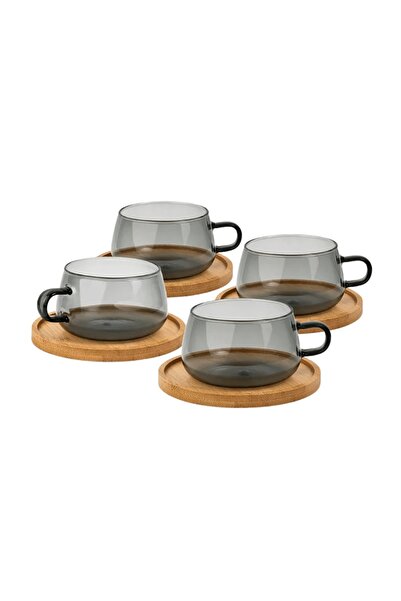 MIAMIO Set of 4 tea glasses with saucer made of bamboo, Olea collection, glas...