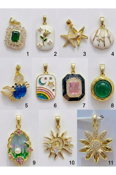 Gosea VIP Seri Gold Kaplama Kolye Ucu -Zirkon Taşlı Mineli Lüks Charm Takı Uç...