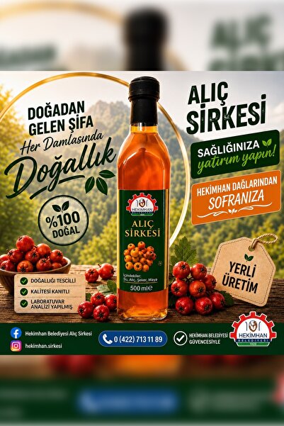 Hekimhan Belediyesi Alıç Sirkesi 4'lü cam şişe (2L) [Laboratuvar analizli]