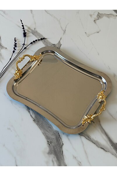 Melinda home VERA Kulp İtalyan Tepsi Gold-Gümüş Paslanmaz Çelik Çay Kahve Ser...