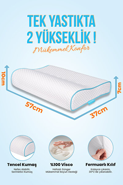 Viscofoam Hava Kanallı Ortopedik Boyun Destekli Yastık Visco Yastık 57x37x10-7cm