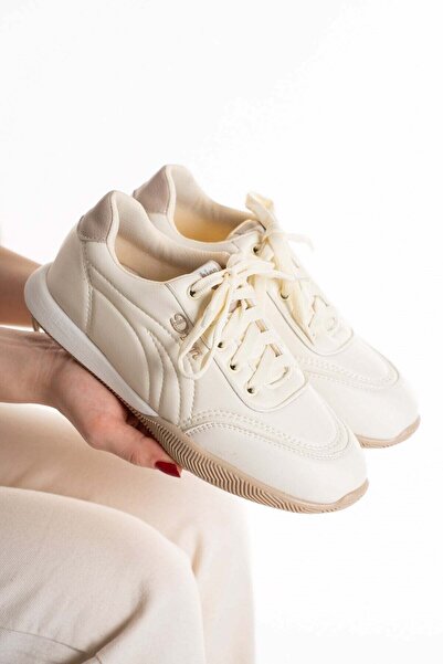 SEFERİ Women's Ecru Daily Comfortable Walking Shoes