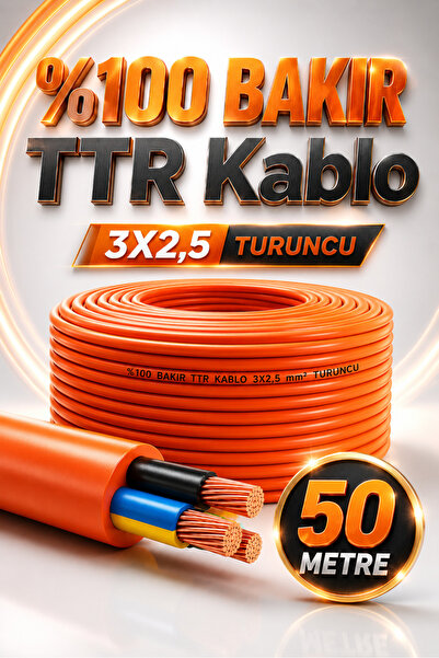 Badem10 %100 Bakır Çok Telli 3x2.5 mm 50 Metre Elektrik Kablosu Turuncu Elekt...