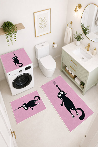 Coco Clementine Modern 3 Parça Banyo Paspas Seti Kaymaz Tabanlı Makinede Yıka...