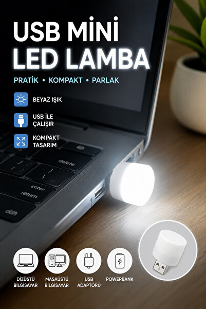 TrendDeco Beyaz Renk Mini Usb Led Lamba Gece Lambası Kitap Okuma Lambası 1 Adet
