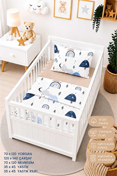 Yada Baby %100 Pamuklu Kumaştan Bebek Park Beşik 5 Parça Yorgan Ve Nevresim T...