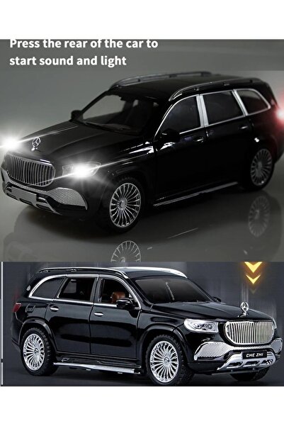 OYUNCAKSAHİLİ Mercedes Benz Tarz Gls600 Maybach 21.5 cm Jip Diecast 1.24 Collectıon Metal Araba 6 Kapı Bagaj Kaput Açılır Metalic Black