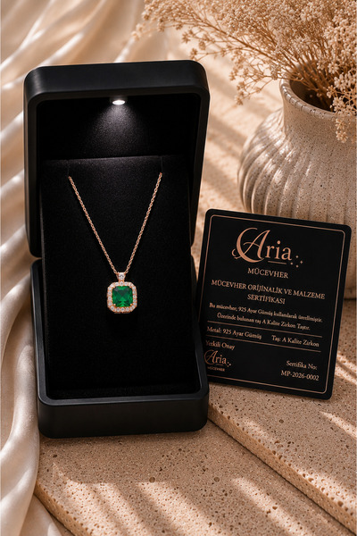 eva'sjewellery diamond 925 Ayar Gümüş Prenses Kesim Zümrüt Kolye – Zirkon Taş...