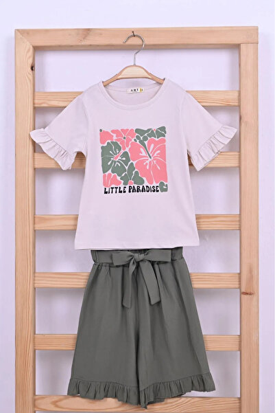 Minigimin Cicileri Crew Neck Printed Short Sleeve Crinkle Girls' T-Shirt and ...