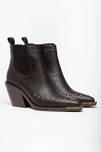 DENORA Bitter Brown Matte Leather Flat Trok Detail Elastic Metal Toe Western ...