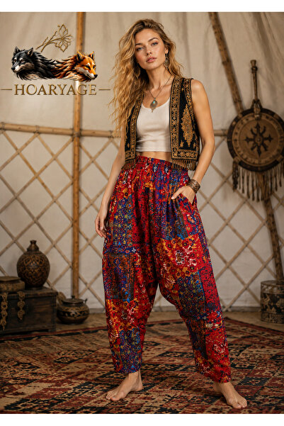 hoaryage قماش فيسكوز مطبوع عليه زهور مع جيوب شالوار 100% قطن