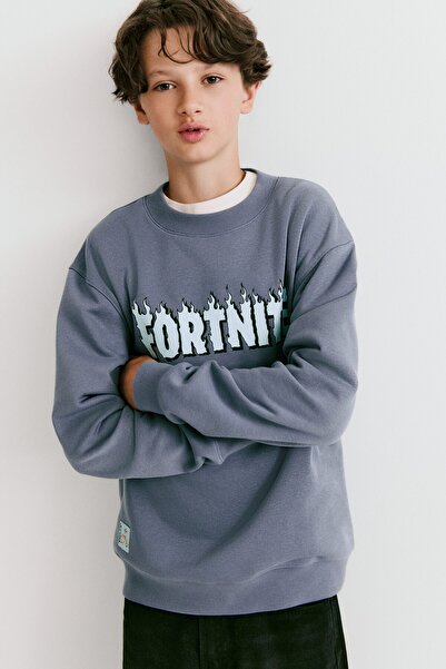 H&M Baskılı ve İçi Tüylü Sweatshirt