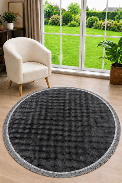 Lionhome Bubble Yumuşak Yuvarlak Düz Saçaklı Kaymaz Taban Peluş Halı Renk Ant...