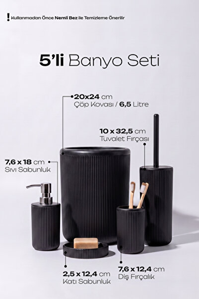 Perotti Faggiano Black 5-Piece Unbreakable Pp Bathroom Set – with 6.5 Liter Bucket