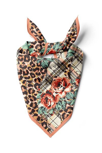 Modabutik V25 Violla Leopar ve Gül Desenli Bandana