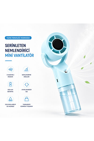 TARÇIN Spreyli El Fanı - Şarjlı Nemlendiricili Fan 3 Kademeli Ayarlanabilir B...