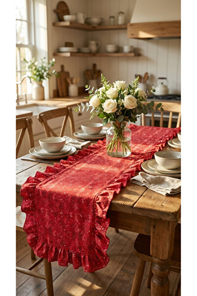RH Rosehan 100% Cotton Red Ruffled Special Patterned Runner 40X110