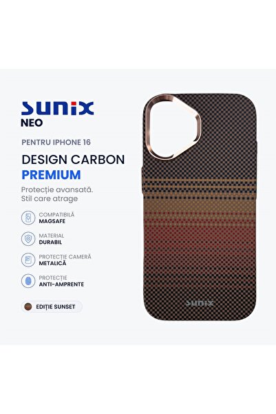 Sunix Husa Neo pentru iPhone 16 A3287, Compatibila MagSafe, Design Carbon Pre...