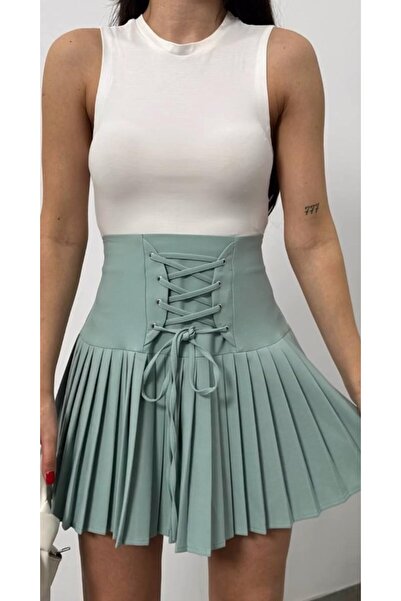 serapboutique Bağlama Detaylı Pileli Etek