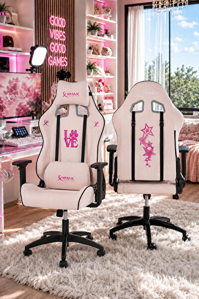 XMAX / Rio Love Açık Pembe Su İtici Lüks Kadife Şönil Kumaş Oyuncu Koltuğu / ...