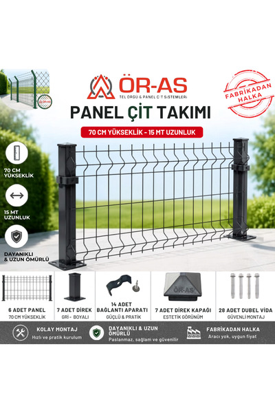 ÖR-AS TEL ÖRGÜ & PANEL ÇİT SİSTEMLERİ 70'Lik Panel Çit Takım 15 Mt + 1 direk ...
