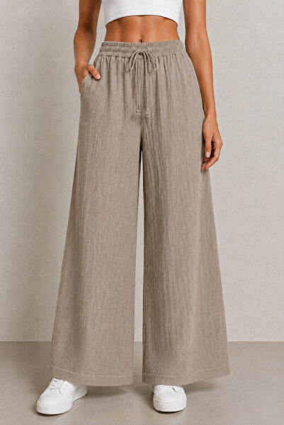M&N Women's Muslin Casual Pants - Elastic Waist - Wide Legs