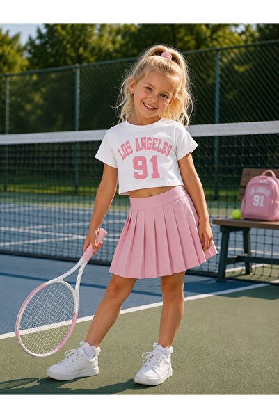 My Kids Wear Pleated Skirt Printed Girl's Suit