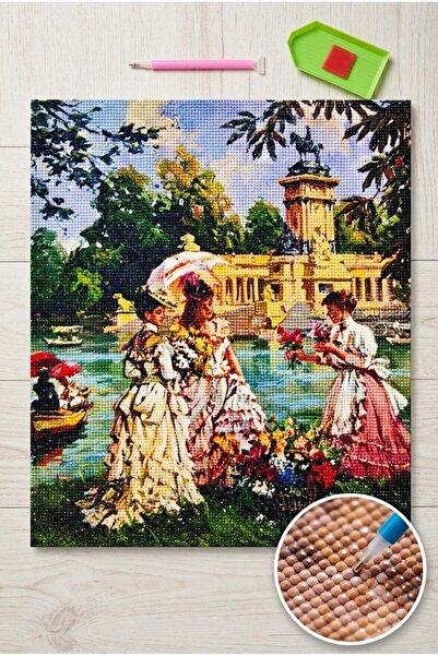 LİVA CRAFT Art & Craft Diamond Mosaic Painting, 50X40Cm Palace Women Bead Glu...