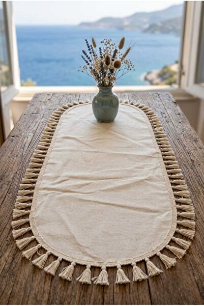Luxoras Home 30x80 Püsküllü Vintage Keten Oval Runner