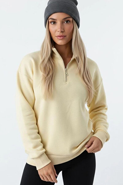 Sarı Yarım Fermuarlı Sweatshirt