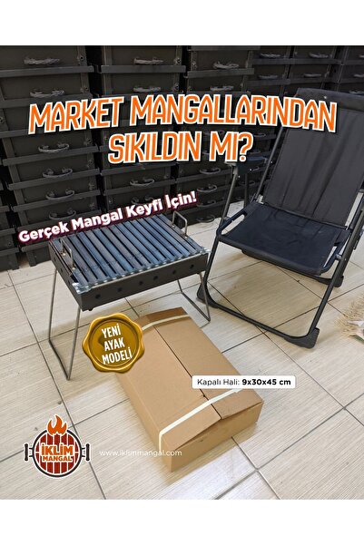 İklim Kamp Campout Piknik Mangalı Katlanır Ayaklı, Oluklu Izgara Yağ Hazneli ...