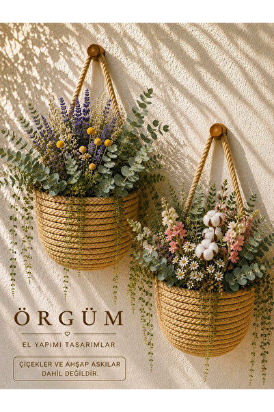 EGE ÖRGÜM Sepet Dekoratif 2'Li Mini Organizer Mini Saksılık 12x10 Cm