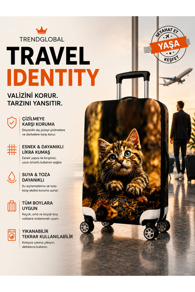 Bag line Likralı Esnek Kumaş Yavru Kedi Baskılı Dayanıklı Valiz ve Bavul Kılıfı