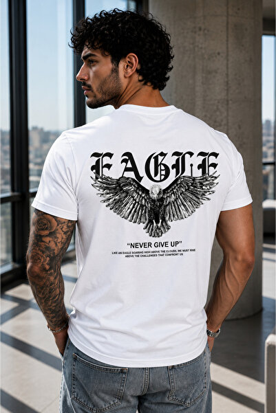 Clothify تي شيرت كبير الحجم للجنسين مطبوع عليه Never Give Up من القطن برقبة د...