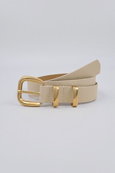 Milleniva Double Gold Bridge Ecru Thin Women's Belt 2.5 cm