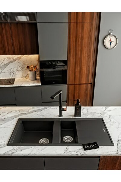 RealStone Salda 100 P013 Granit Evye 1000x500 mm 1.5 Göz Damlalıklı Mutfak Ev...