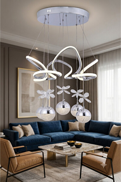 EY-EL TASARIM MODERN SARKIT LED AVİZE 3 RENK KADEMELİ KROM PARLAK KAPLAMALI